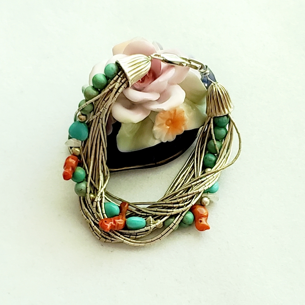 RARE Carolyn Pollack Liquid Silver Gemstone Layered Bead Bracelet Vintage RARE - Picture 9 of 15